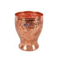 Embossed Design Copper Goblet Glass Tumbler, 350 Ml