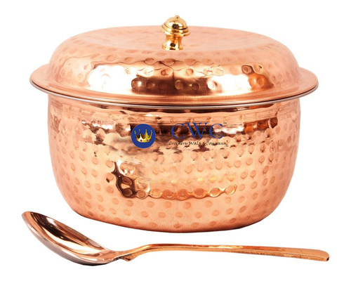 Hammered Steel Copper Cassrole With Lid & 1 Serving Spoon
