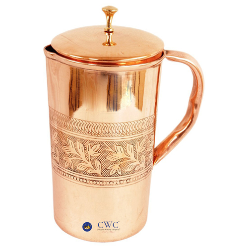 Embossed Design Copper Jug Pitcher, 1000 Ml