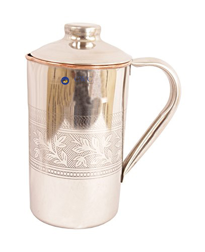 Handmade Steel Copper Designer Pitcher With Lid, 1000 Ml