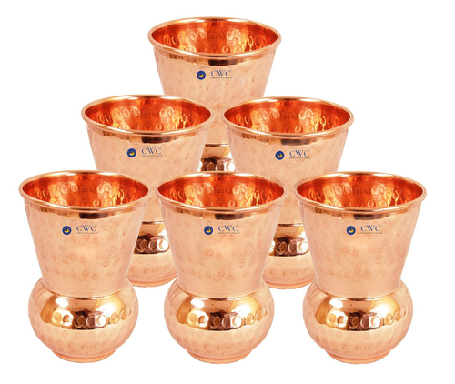 Handmade Hammered Copper Glass Cup, Set Of 6, 375 Ml
