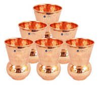 Handmade Hammered Copper Glass Cup, Set Of 6, 375 Ml