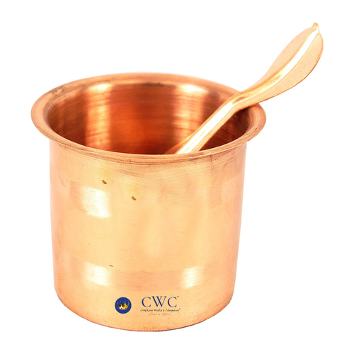 Handmade Pure Copper Panch Paatra Workship Glass With Spoon