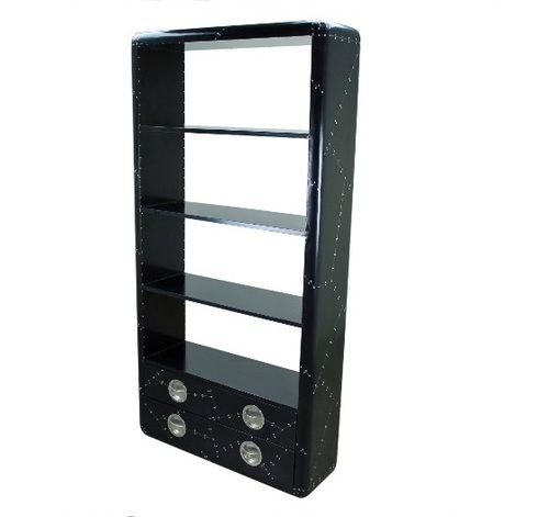 Black Spitfire Finish Aviation 4 Shelves and 2 Drawer Shelving Unit