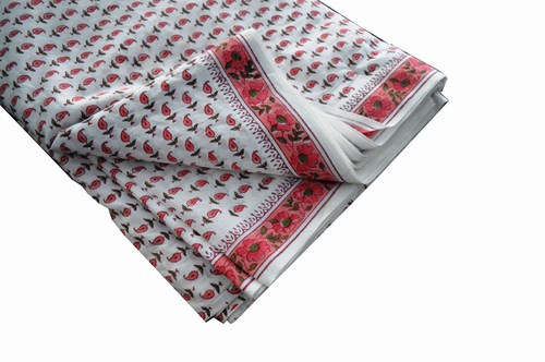 White Hand Block Printed Cotton Fabric