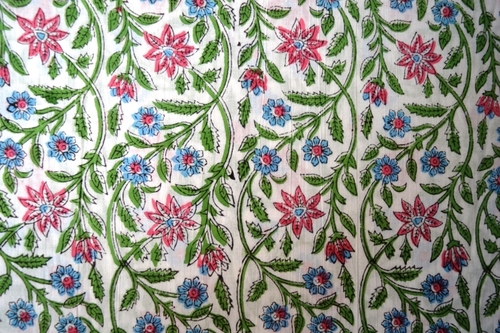 Multicolor Hand Block Floral Printed Cotton Fabric
