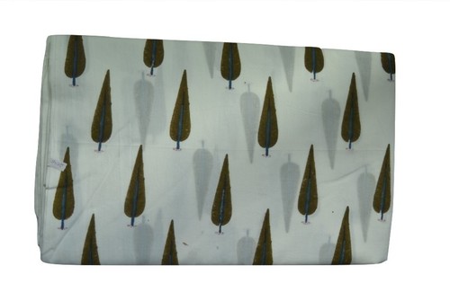 White Hand Block Printed Cotton Ethnic Fabric
