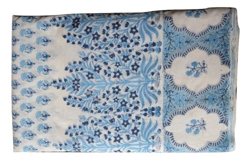 White-Blue Hand Block Printed Jaipuri Cotton Fabric