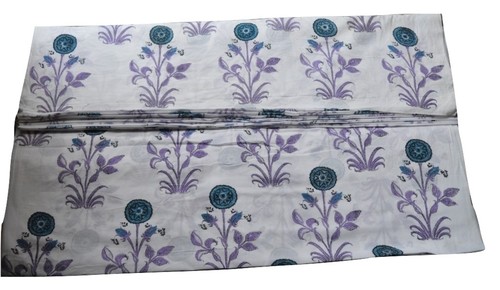 White Hand Block Printed Cotton Floral Fabric
