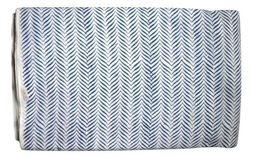 White-Blue Hand Block Printed Cotton Ethnic Fabric