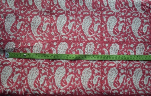 White-Pink Hand Block Printed Cotton Floral Fabric
