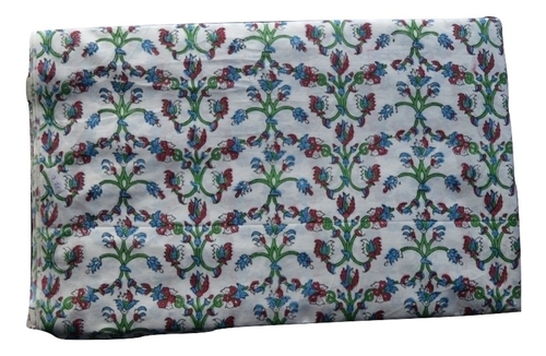 White Hand Block Printed Cotton Floral Fabric