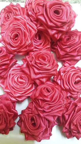 Satin Ribbon Flowers - Satin, 2 Inch, Pink Color | Handmade, Lightweight, Easy to Apply and Stitch, Lustrous Sheen