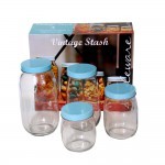 Circleware Vintage Stash 4 Piece Canister Set With Blue Lids