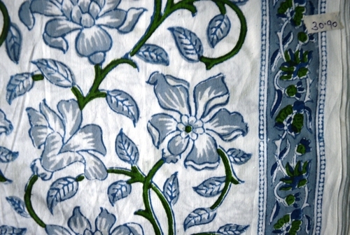 White Hand Block Printed Cotton Floral Fabric