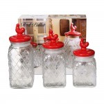 Circleware Red Pullet 3 Piece Embossed Canister Set With Red Ceramic Lids