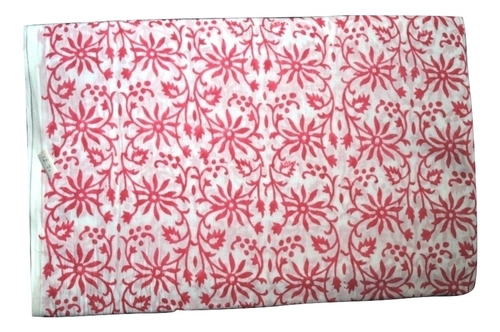 White-Pink Hand Block Printed Cotton Ethnic Fabric