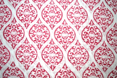 White-Pink Hand Block Printed Cotton Floral Fabric