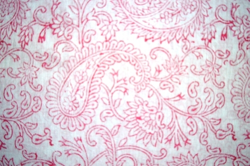 White-Pink Hand Block Printed Cotton Floral Fabric
