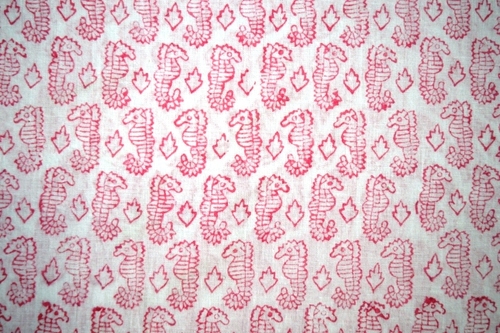 White-Pink Hand Block Printed Cotton Jaipuri Fabric