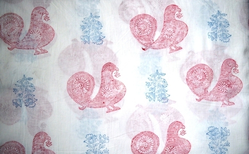 White Hand Block Printed Cotton Ethnic Fabric