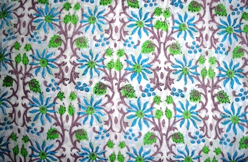 Multicolor Hand Block Printed Cotton Floral Fabric