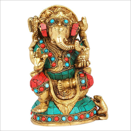 Brass Firoza Stone Ganesh Idol