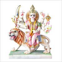 Swayambhu Marble Durga Idol - 12 Inch Religious Artwork | Multi-color, Polished Finish, Decorative For Home & Temple