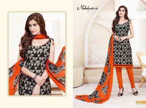 Black And Orange Printed Cotton Salwar Suit