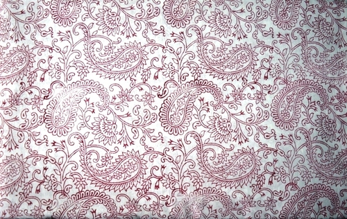 White-Maroon Hand Block Printed Cotton Floral Fabric