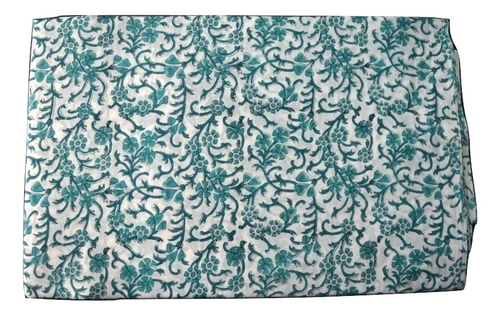 White-Blue Hand Block Printed Cotton Ethnic Fabric