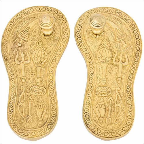 Swayambhu Brass Charan Paduka - 4.5 cm Height Golden Color | Easy to Clean Polished Finish Spiritual Decorative Art