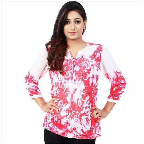 Ladies Printed Top - Cotton Fabric Sizes M/L/XL Pink and White Color | Breathable Washable Eye-Catching Patterns and Prints