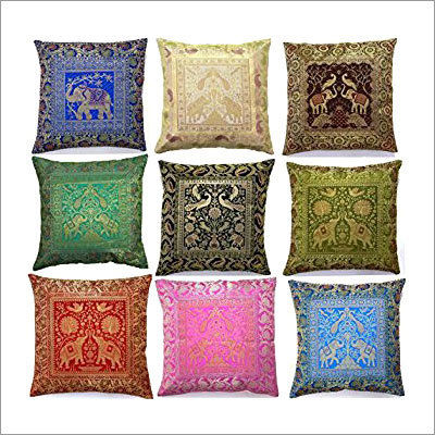 Blue Banarsi Silk Cushion Cover