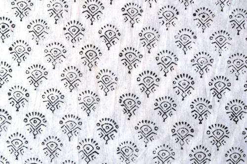 White Hand Block Printed Cotton Fabric