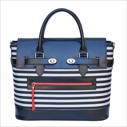 Ladies Hand Bag - Canvas Leather, 12x10x5 Inches, Navy | Stylish Design, Multiple Pockets, Durable, Ample Storage, Convenient Carry, Professional Look