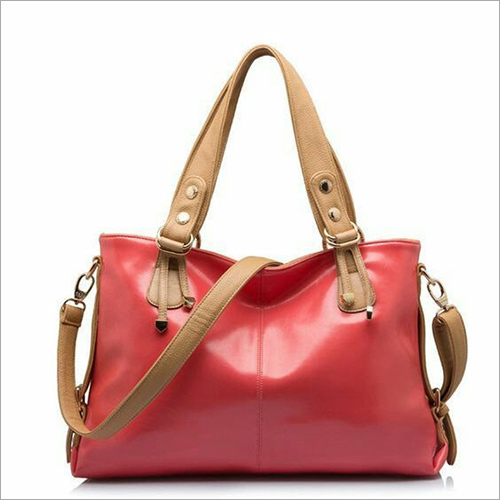 Ladies Hand Bag - PU Leather 12x10x5 inches Red, Zipper Closure, Multiple Pockets, Shoulder Strap, Durable Material