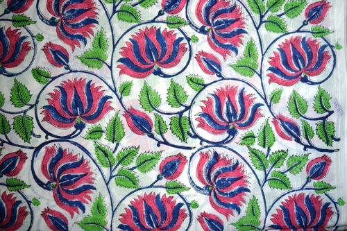 Multicolor Hand Block Printed Cotton Floral Fabric