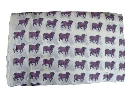 White-Purple Hand Block Printed Cotton Jaipuri Fabric