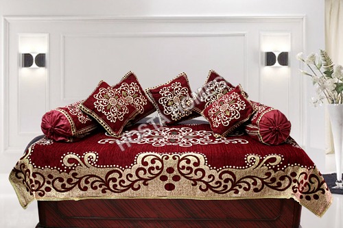 MAROON FLORAL EMBROIDERED DIWAN COVER SET