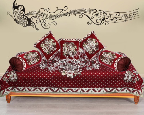 RED FLORAL DIWAN COVER SET