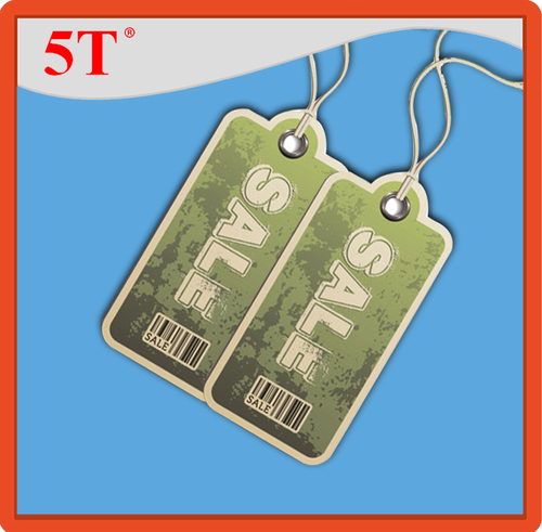 Women Clothing Hang Tag - Paper Material, 7.62mm Thickness , Green Color, Water Activated Adhesive, RFID Tape Type, Rectangle Shape, Suitable for Garments