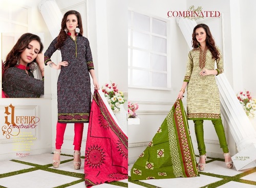 Green And Pink Designer Cotton Suit