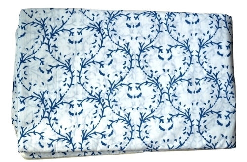 White Hand Block Printed Cotton Floral Fabric