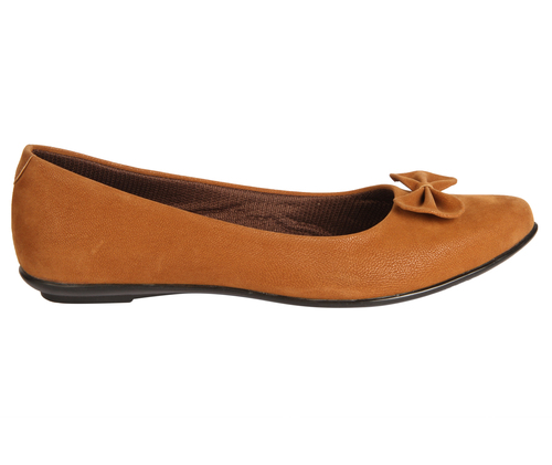 Formal Fancy Yellow - PU Leather, Flat Heel, Brown | Slip-On, Elegant Design, Comfortable Fit, Stylish Bow, Lightweight Rubber Sole