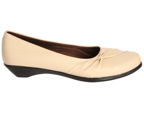 Formal Cream Sandals - PU Leather, Multiple Sizes, Cream Color | Slip-On, Elegant Design, Comfortable Fit, Low Wedge Heel, Lightweight Rubber Sole