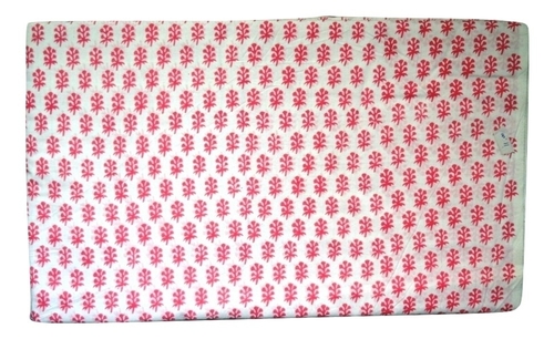 White-Pink Hand Block Printed Cotton  Fabric