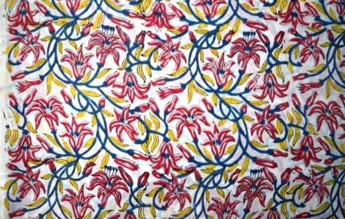 Multicolor Hand Block Printed Cotton Floral Fabric