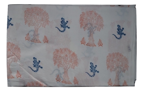 White-Orange Hand Block Printed Cotton Fabric