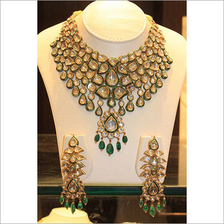 Yellow And Green Royal Polki Gold Necklace